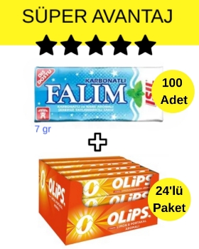 Falım (7gr x 5) x 20 - Olips (28gr x 24) Avantajlı Karbonatlı Sakız ve  Limon&Portakallı Şekerleme Paketi