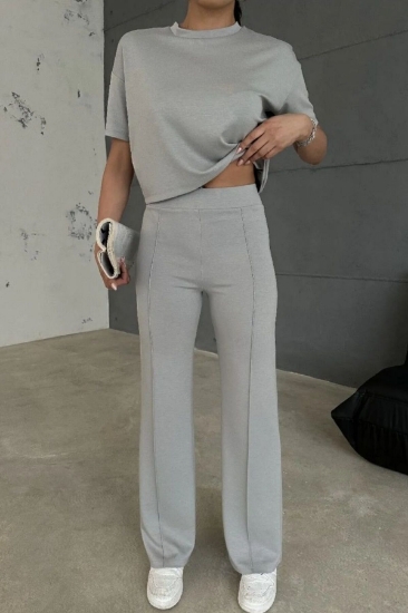 Thiff Antrasit Modal Kumaş Yüksek Bel Pantolon Crop & Pantolon Takım