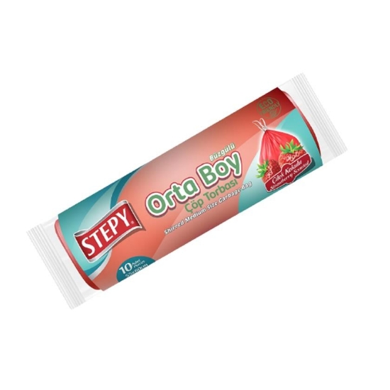 Stepy Çöp Torbası Büzgülü Orta Boy Çilek 10lu 25Adet