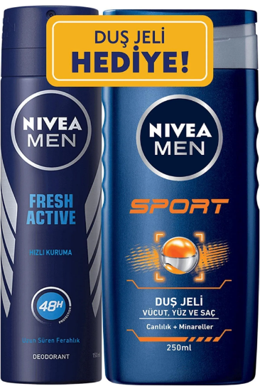 NIVEA Fresh Active Deodorant Sprey 150 ml + Duş Jeli Sport 250 ml