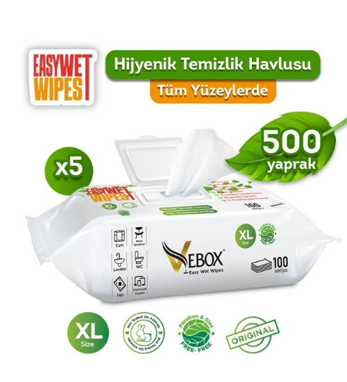 Vebox Easy Wet Wipes Yüzey Temizlik Havlusu 5x100 500 Yaprak