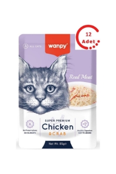 Wanpy Pouch Tavuklu & Yengeçli Yaş Kedi Maması 85 gr 12 Adet