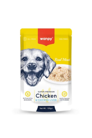 Wanpy Pouch Tavuk&Ciğer Yaş Köpek Maması 100g 12 Adet