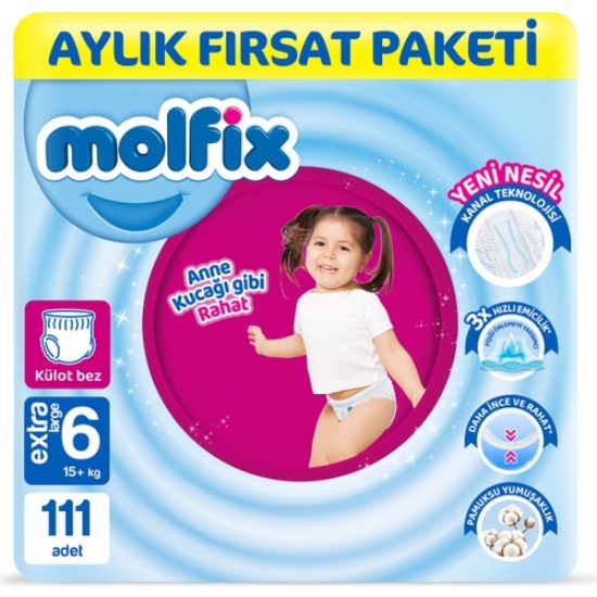 Molfix Pants Kanallı Bebek Bezi 6 Beden E.Large Aylık Fırsat Paketi 111 Adet