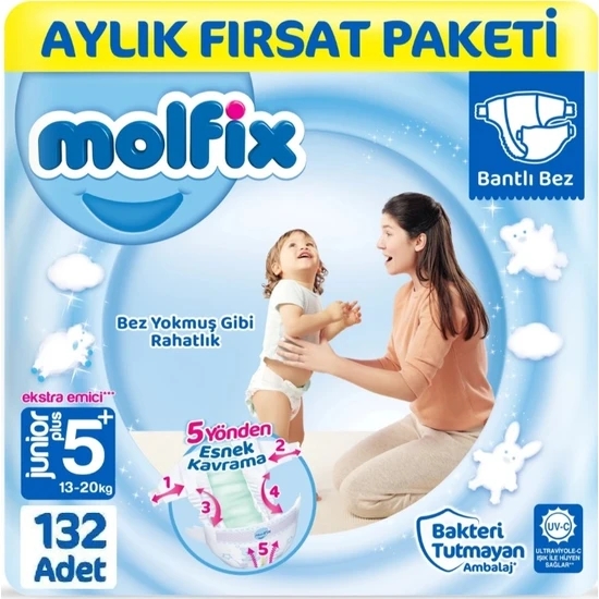 Molfix Aylık Fırsat Paketi 5+ Numara 44*3=132 Bebek Bezi