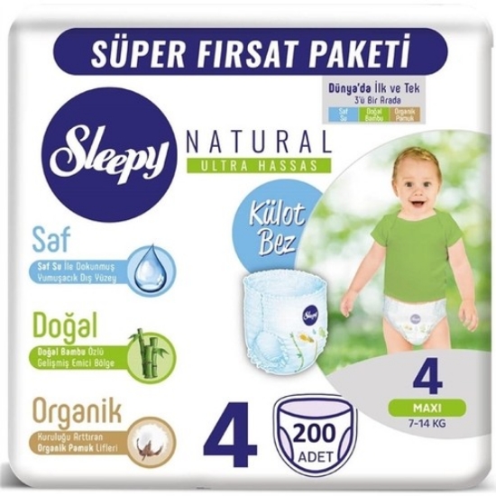Sleepy Natural 4 Numara Külot Bez 7-14 kg Maxi 200'LÜ