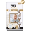 Pure Baby Organik Pamuklu Cırtlı Bez 4'lü Paket 3 Numara Midi 224 Adet