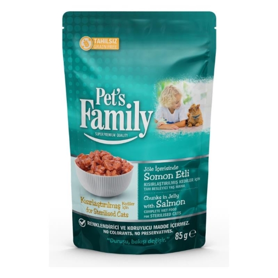 Pets Family Kısırlaştırılmış Kediler İçin Somon Etli Yaş Mama 85 g x 24 Adet