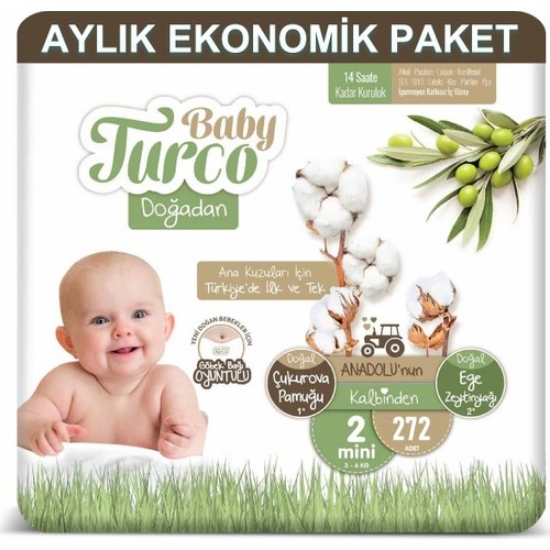 Baby Turco Bebek Bezi Aylık Paket 2 Numara 3-6 kg 272'li