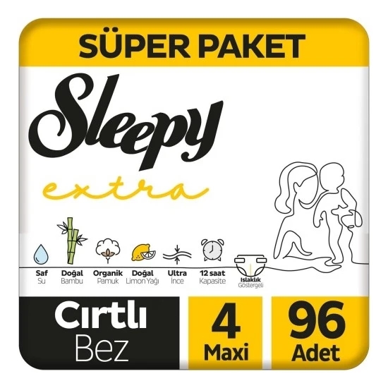 Sleepy Extra Avantajlı Bebek Bezi 4 Numara Maxi 96 Adet