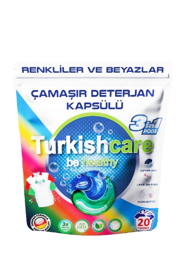 Turkishcare Hepsi Bir Arada 20 Yıkama Renkli ve Beyazlar İçin Çamaşır Deterjan Kapsülü