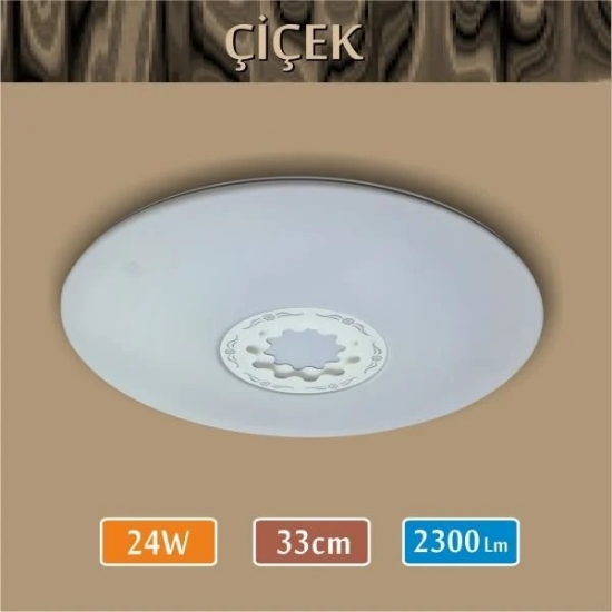 Erbay Sıva Üstü Led Panel Yuvarlak 24 Watt-Çiçek Desenli-Beyaz-Günışığı