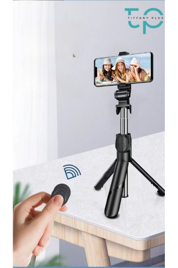 Tiffany Selfie Çubuğu Tripod Siyah Kumandalı Bluetoothlu