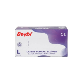 Beybi Pudralı Lateks Eldiven L Beden Beyaz 100'lü