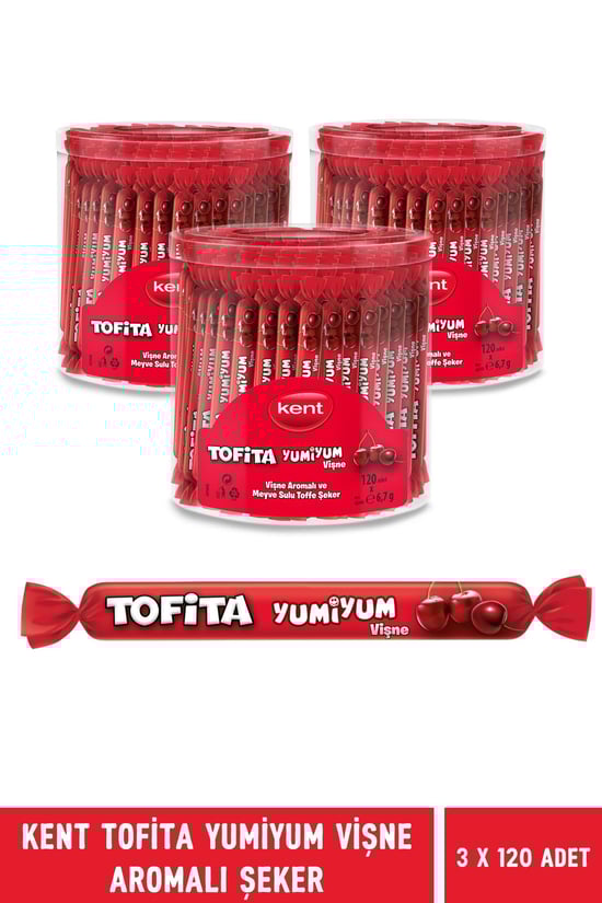 Kent Tofita Yumiyum Vişne 120'li Kavanoz - 3'lü Paket