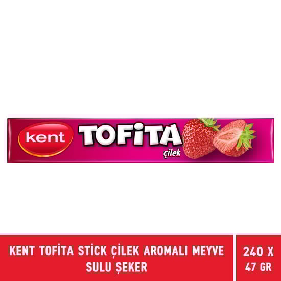 Kent Tofita Stick Çilek Aromalı Meyve Sulu Şeker 47gr X 240 Adet