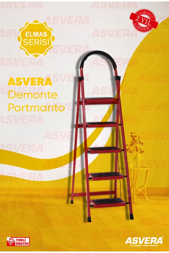Elmas Serisi Carnaval 5’li Ev Tipi Katlanır Merdiven – Kırmızı, Kaymaz, Hafif, Dayanıklı