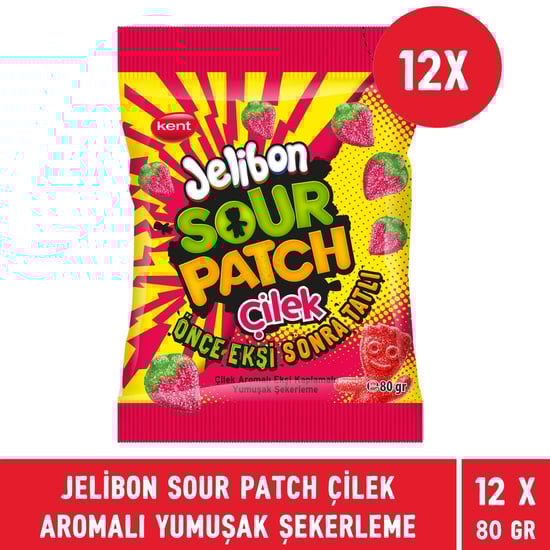 Jelibon Sour Patch Çilek Aromalı Yumuşak Şekerleme 80 gr - 12 Ade