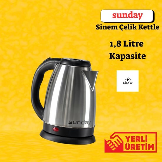 Sunday Sinem 1,8 Çelik Elektrikli Su Isıtıcısı