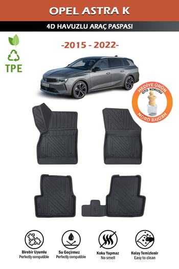 Havuzlu 3d Siyah Paspas Takımı,Opel Astra K 2015-2022 Arası 3d Havuzlu Paspas