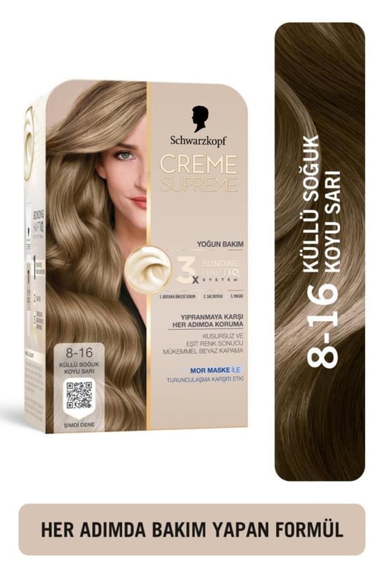 Schwarzkopf Creme Supreme Küllü Soğuk Koyu Sarı Kadın Saç Boyası 8-16