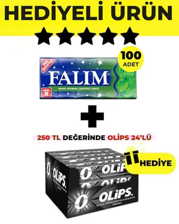 Falım Nane Aromalı Sakız (5'li 7gr x 100 Adet) - Olips Keskin Mentol Şeker 24’lü Paket (28gr x 24 Adet) Avantajlı Falım-Olips Paketi