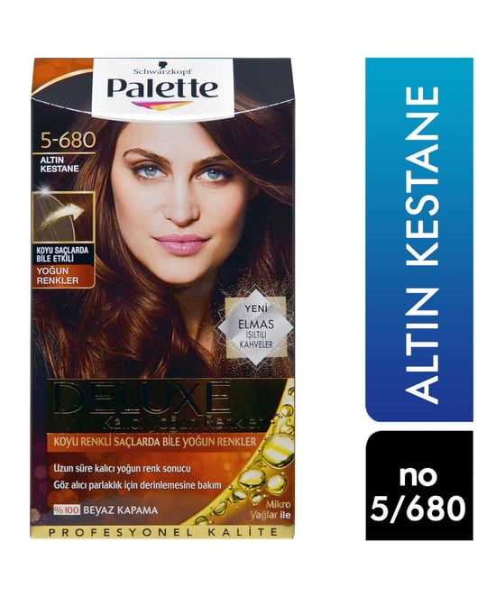 palette, palette saç boyası, saç boyası, kestane rengi saç boyası, palette deluxe 5/680 altın kestane