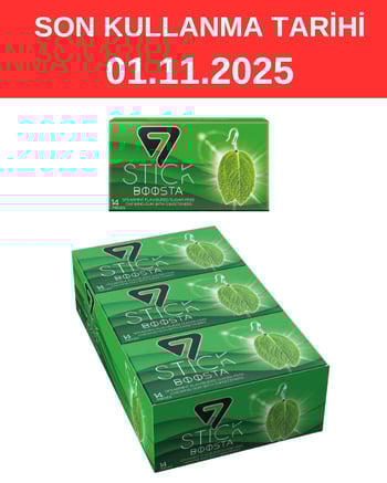 7 STICK Yeşil Nane Aromalı Şekersiz Sakız 29 gr X 12'li Paket