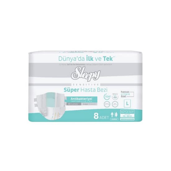 Sleepy Süper Hasta Bezi Antibakteriyel Büyük Boy L 100 - 150 cm 8 Adet