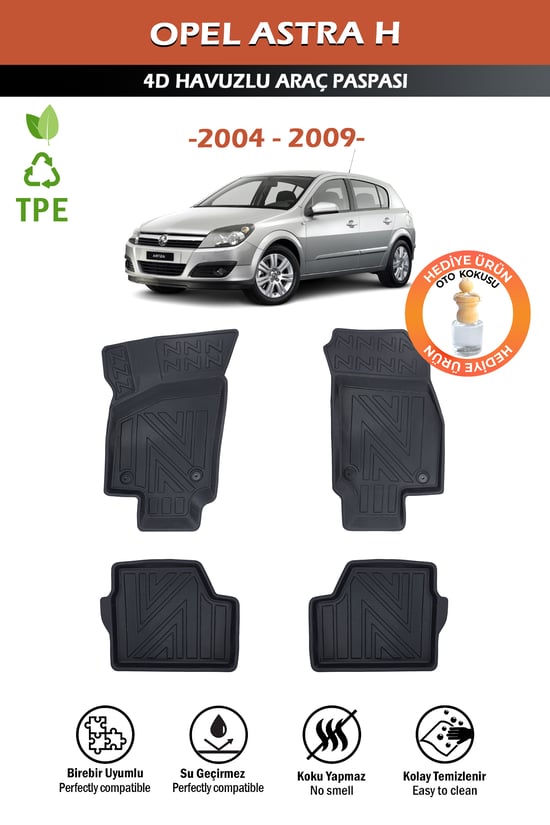Havuzlu 3d Siyah Paspas Takımı,Opel Astra H  Sedan 2004-2009 Arası 3d Havuzlu Paspas