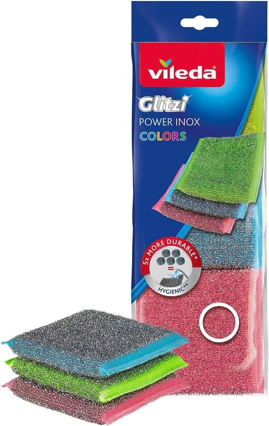 Vileda Bulaşık Süngeri Power Pad Colors İnox 3'lü