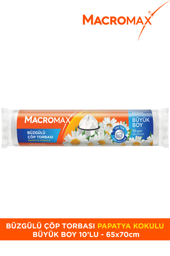 Macromax Büzgülü Çöp Torbası Büyük Boy (65x70cm) Papatya Kokulu 10 Adet Süper Ekonomik Paket