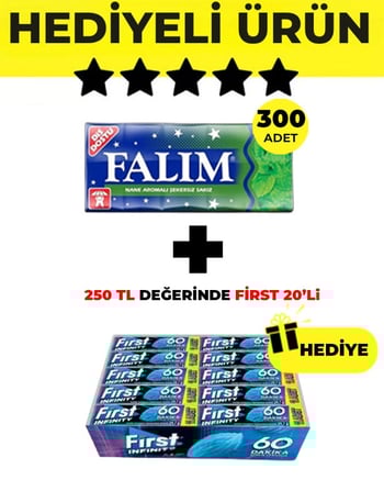 Falım Nane Aromalı Sakız (5'li 7gr x 300 Adet) + First Infinity 11S Stick Nane Aromalı Sakız (29,7 G x 20 Adet) Bedelsiz - Avantajlı Falım First Paketi