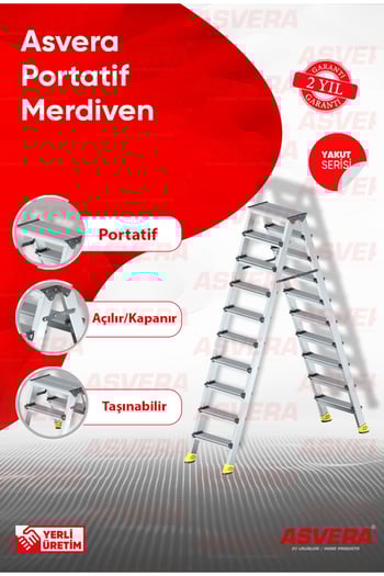 Yakut Serisi – 10+10 Alüminyum Çift Çıkışlı Merdiven | Bahçe, Depo, Asma Kat, İşyeri