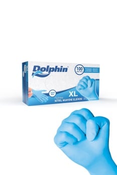 Dolphin Pudrasız Mavi Nitril Muayene Eldiveni XL Beden 100 Adet - MDR