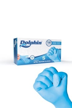 Dolphin Pudrasız Mavi Nitril Muayene Eldiveni S Beden 100 Adet - MDR