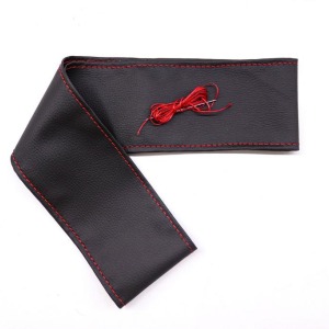 P Parla Tüm Araçlara Uyumlu Deri Direksiyon Kılıfı, Dikmeli Kırmızı Dikişli