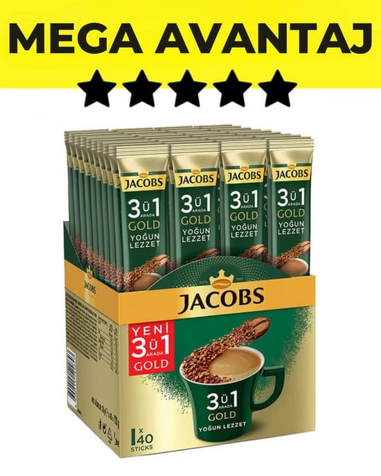 Jacobs Gold 3'ü 1 Arada Kahve Yoğun Lezzet 40'lı Paket Çözünebilir Kahve