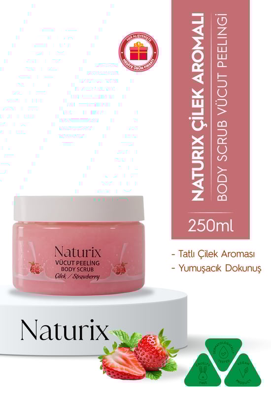 Naturix Body Scrub Çilek Besleyici, Arındırıcı Ve Nemlendirici Vücut Peelingi 250 ml