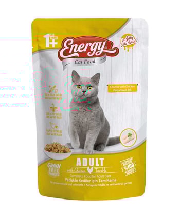 Energy ,enerji Kısırlaştırılmış kedi maması 85 gr,tavuklu kedi maması, tavuk ettli kedi maması,pet shop,pet shop ürünleri,toptan satın al,toptan tr,toptan pet shop,toptan mağazacılık, ıslak mama, kedi mamaları, kedi maması fiyatları, toptan kedi maması