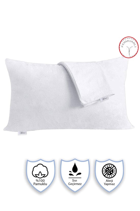 Private 5 Adet Sıvı Su Geçirmez Terletmez %100 Pamuk Yastık Alezi Fermuarlı Akfil 63 Tel Dokuma %100 Pamuk 50x70 Cm Beyaz