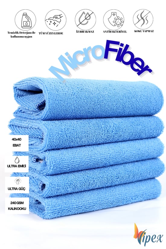 Vipex 40x40 cm Ultra Emiciliğe Sahip 240 Gsm Mikrofiber Bez Mavi Renk