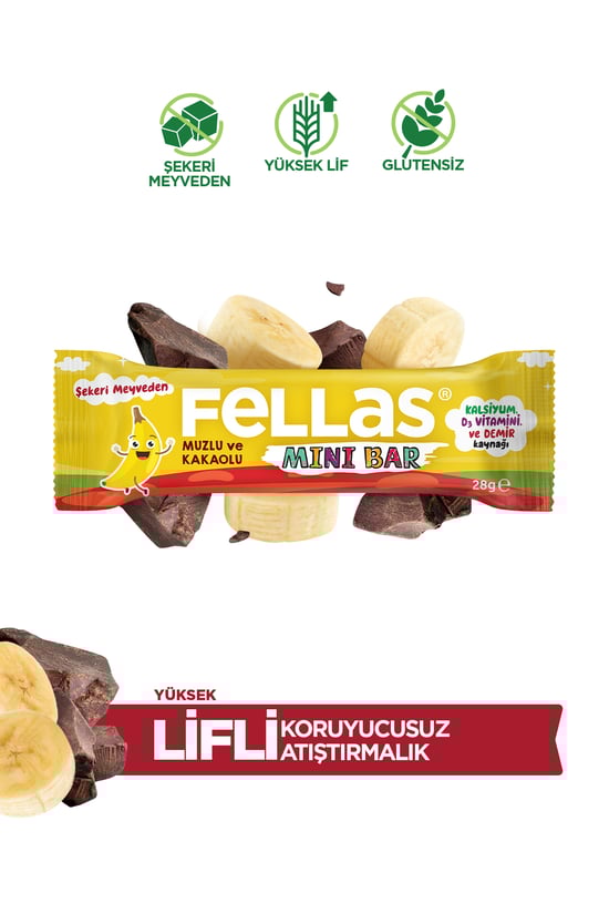 Fellas Mini Meyve Bar - Muzlu ve Kakaolu 28g x 12 Adet