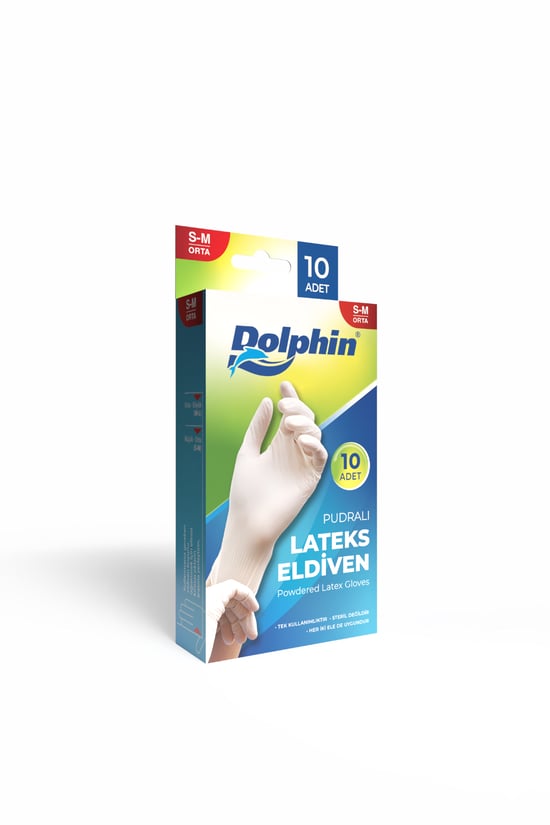 Dolphin Beyaz Lateks Kullanat Eldiven Pudralı (M) 10lu Paket
