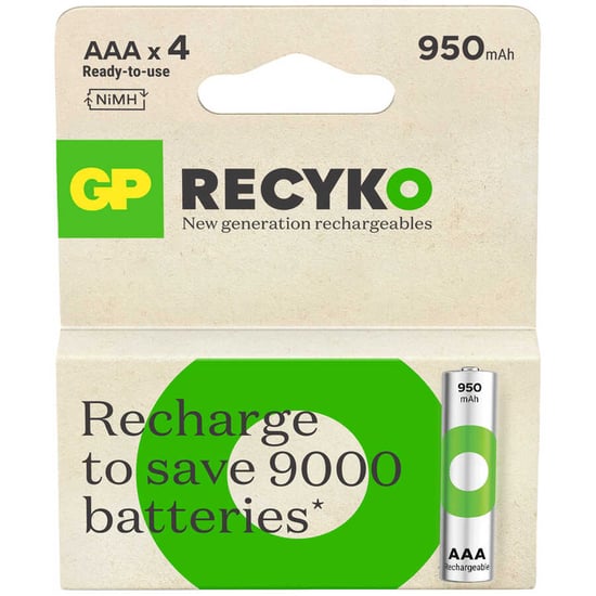 GP Batteries Recyko 950mAh AAA İnce Kalem Ni-Mh Şarjlı Pil, 1.2 Volt, 4'lü Kart