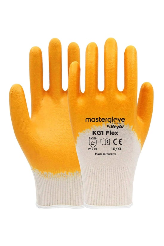 Master Glove Kg1 Flex Sarı Pamuk Nitril Iş Eldiveni 10 Beden