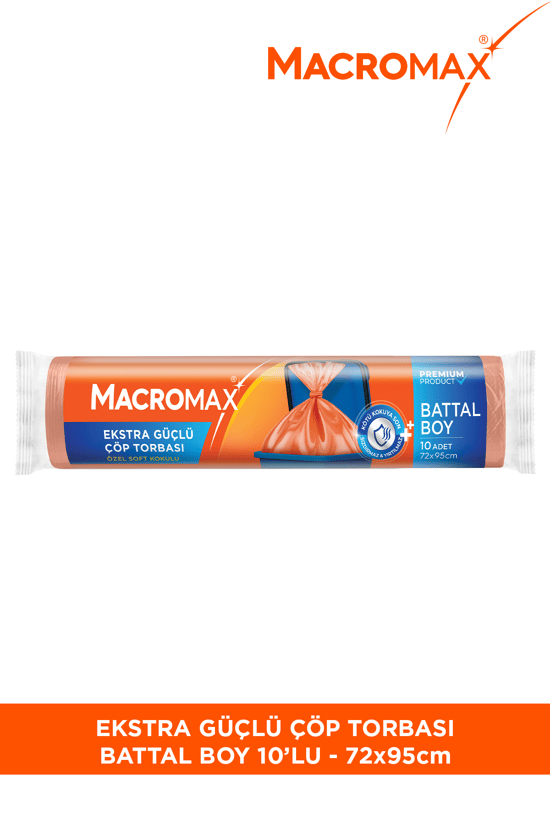 Macromax Ekstra Güçlü Çöp Torbası Battal Boy (72x95 cm) Soft Kokulu 10 Adet