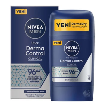 Nivea Men Derma Control Clinical Stick Deodorant, terleme karşı deodorant, koku önleyici deodorant, stick deodorant, erkek deodorantı, Nivea deodorant, 48 saat deodorant, 96 saat deodorant, hassas ciltler için deodorant, dermatolojik test edilmiş deodorant, beyaz iz bırakmayan deodorant