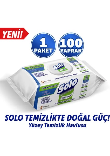 Solo Temizlikte Doğal Güç Okaliptus Çam Esintisi Yüzey Temizlik Havlusu  Yüzey Temizleyici 100 Yaprak
