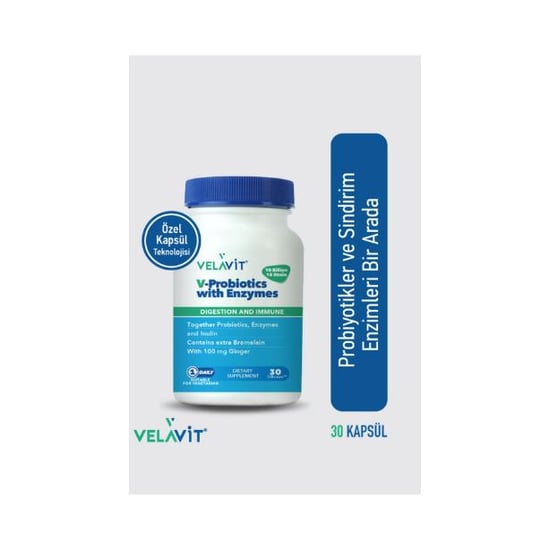 Velavit V-Probiotics with Enzymes & Bromelain 30 Kapsül